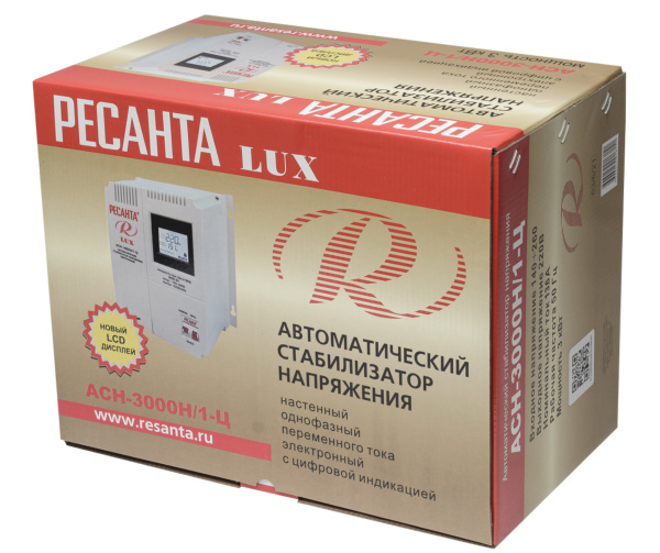 Стабилизатор напряжения серии LUX РЕСАНТА АСН-3000Н/1-Ц